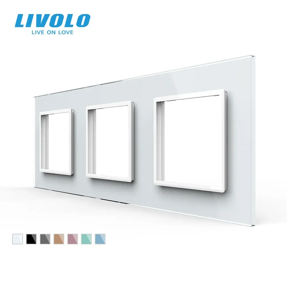 Bouchons Verre en cristal perlé blanc Livolo, standard de l'UE, panneau de verre triple pour Switchsocket Wall, C73SR11 (4 couleurs)