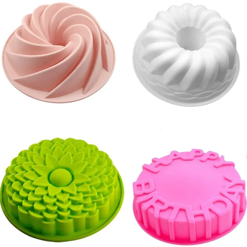 Mögel runda silikonkakor mögel 3d spiral mönster bunt pan nonstick födelsedagstårta pan brownie dessert kaka dekor diy bakning verktyg