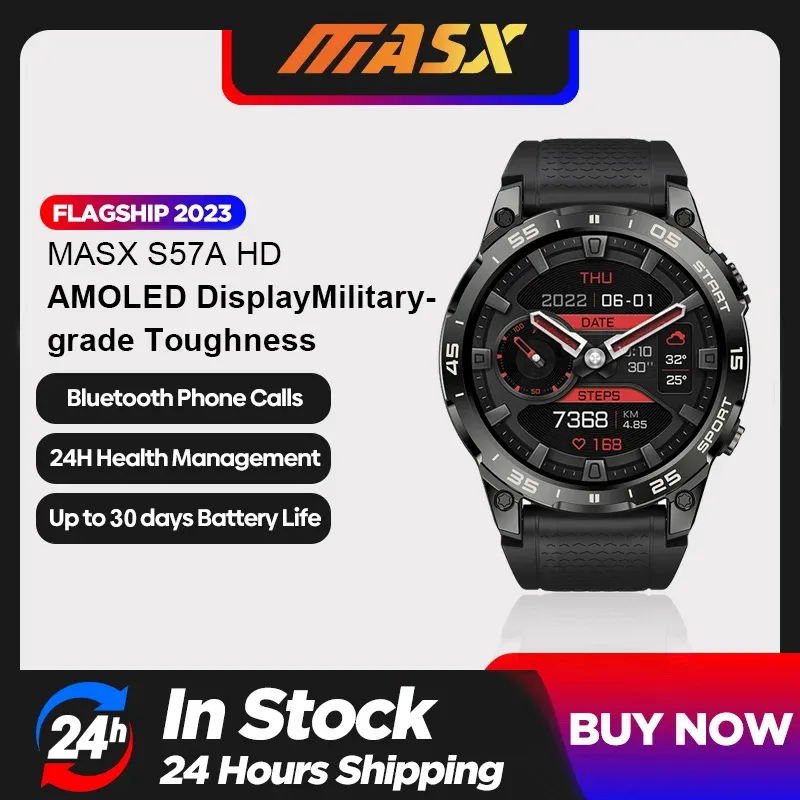 Montres Masx S57A Smart Watch 1.39 '' Affichage haute définition AMOLED 420mAh Bluetooth Call MilitaryGrade Toughnes Sport Sport Watch