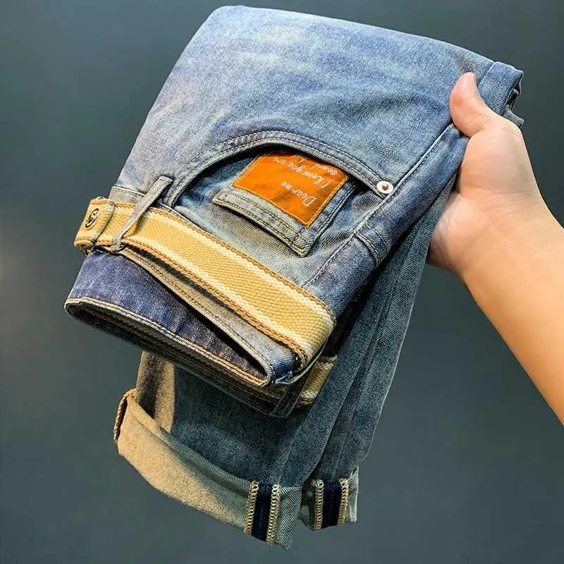 Heren jeans heren jeans lente 2024 high-end borduurwerk Amerikaanse informele broek geproduceerd met rechte pijpen ultradunne fit losse denim Q240427