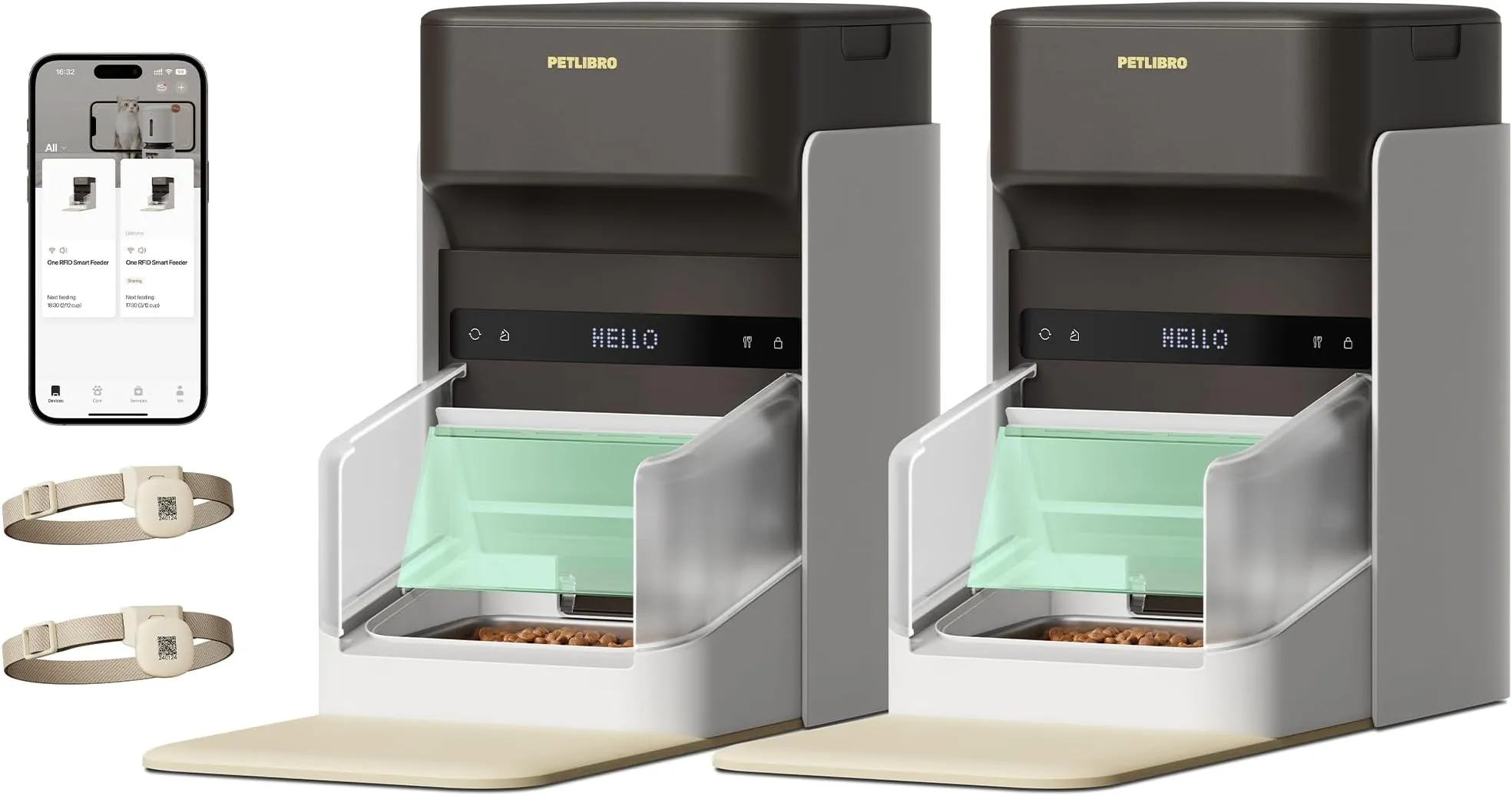 Automatic Cat Feeder, Tag Activated Dual Pet Feeder With Bowl Lids