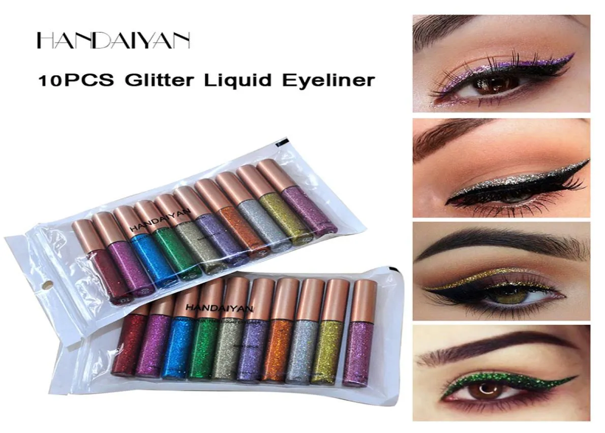 Ljusa blinkande ögonfoder snabbt till torrvattentät glitter Eyeshadow Liquid Eyeliner Beauty Makeup Set Epacket4348241
