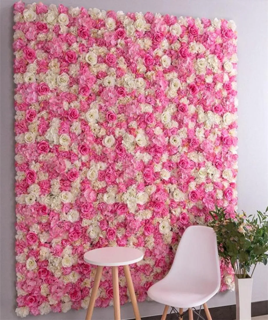 60x40cm Artificial Flowers DIY Decoration Flower Wall Panels Silk Rose Party Pink Romantic Wedding Backdrop Decor6343370