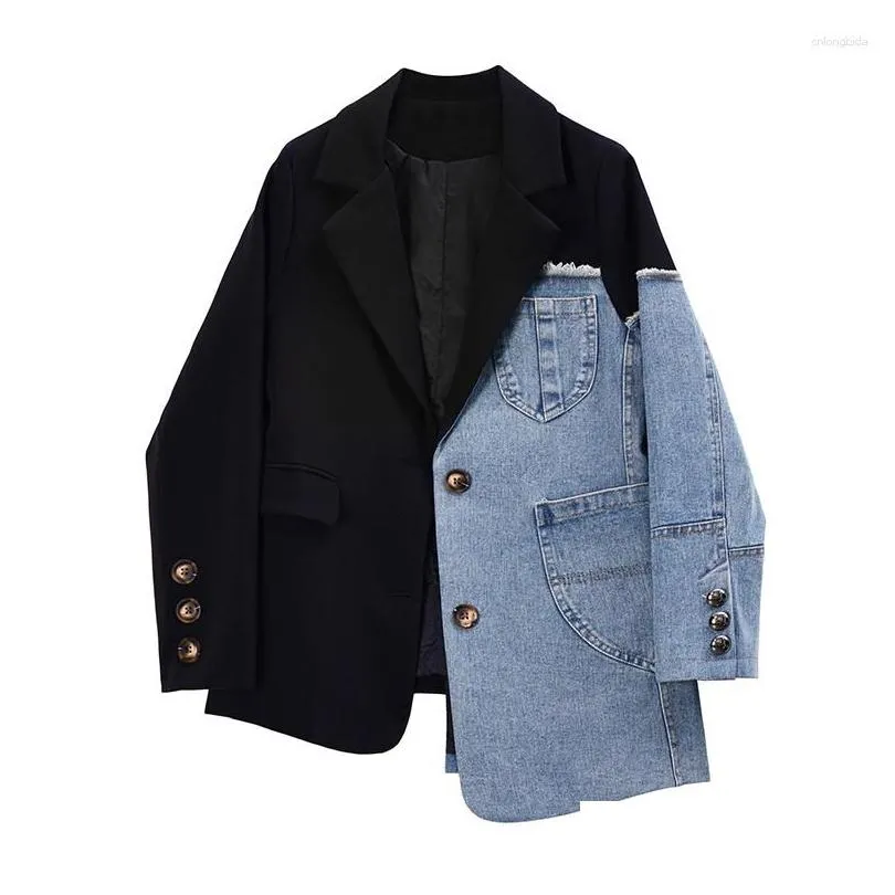 Damespakken Blazers Dames Vrouwen Vintage Fashion Blazer Denim Work Jackets 2023 Autumn Winter Irregar jas lange mouw losse kore otbgv