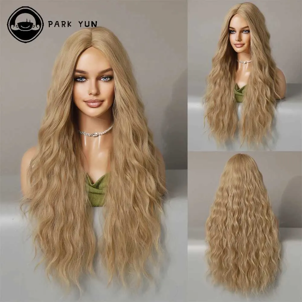 Perruques synthétiques Femmes longues bouclées ondulées perruque blonde naturelle Split naturel Utilisation quotidienne synthétique de la fête de la chaleur Q240427