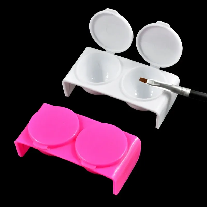 Liquids 1 Pcs Double Dish Case Nail Container Plastic Tint Bowl with Cover Nail Art Equipment for Acrylic Liquid Powder UV Gel Tips Tool