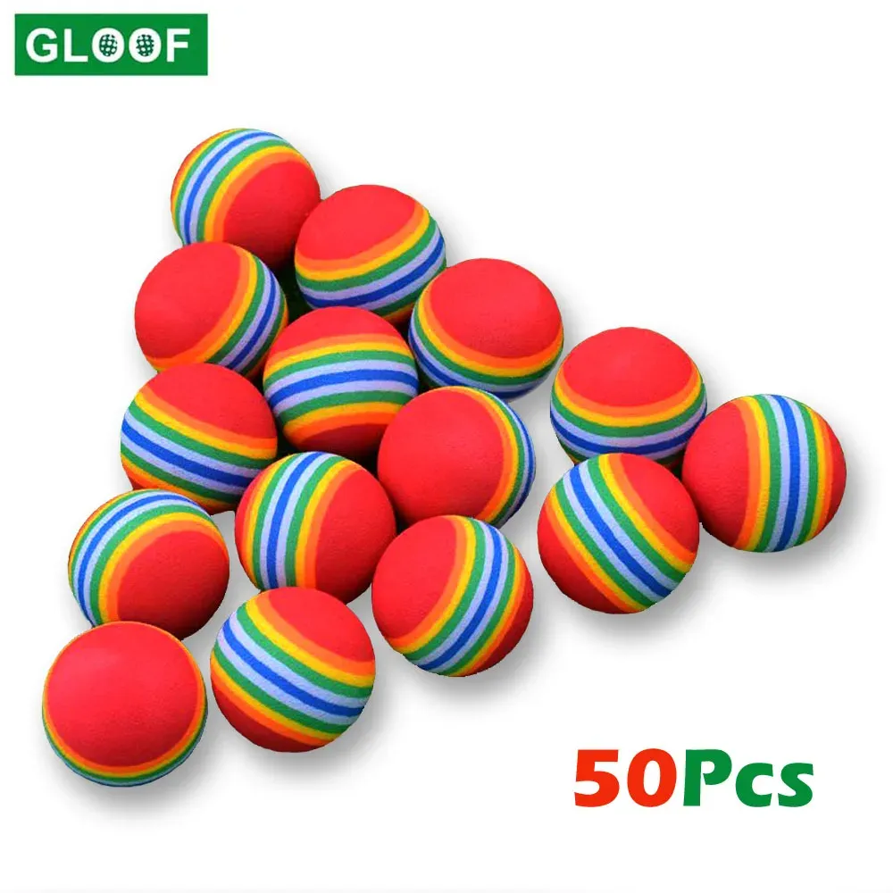Bollar 50st/set Eva Foam Golf Balls Het New Rainbow Sponge Indoor Golf Practice Ball Training Aid Random Color