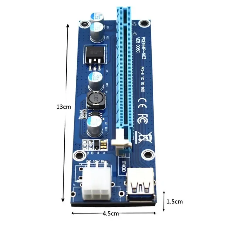 PCIe PCI-E Riser 006C Card PCI E XI Express GPU 6PIN TO SATA 1X 16X USB3.0 Extender LED för gruvdrift ETH BTC