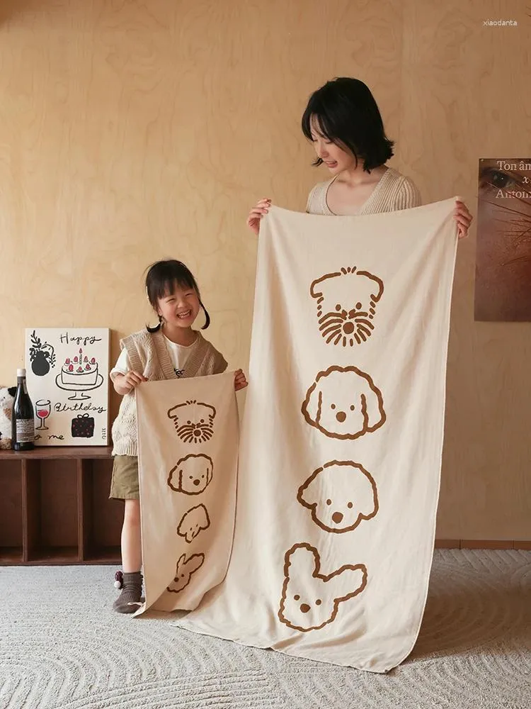 Towel Cotton Gauze 2pcs Face Wash White Bathroom Soft Absorbent Large Bath Cartoon Puppy 3pcs Kids Square Brown