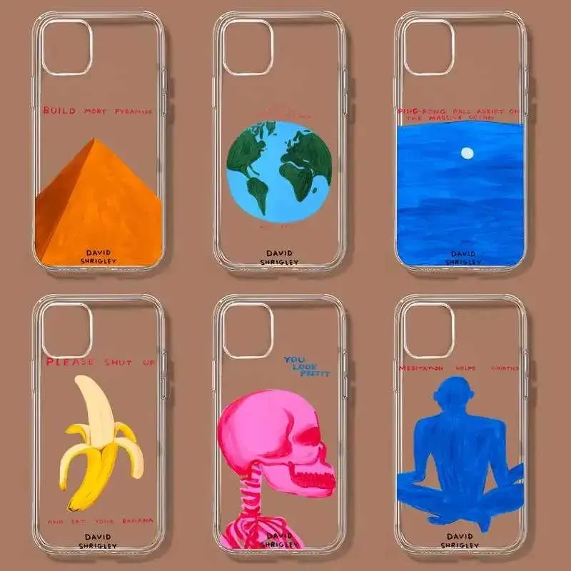 Mobiltelefonkisten David Shrigley visuelle Kunst Telefonhülle für iPhone 11 12 Mini 13 14 15 Pro xs max x 8 7 6S plus 5 SE XR Transparent Case J240426