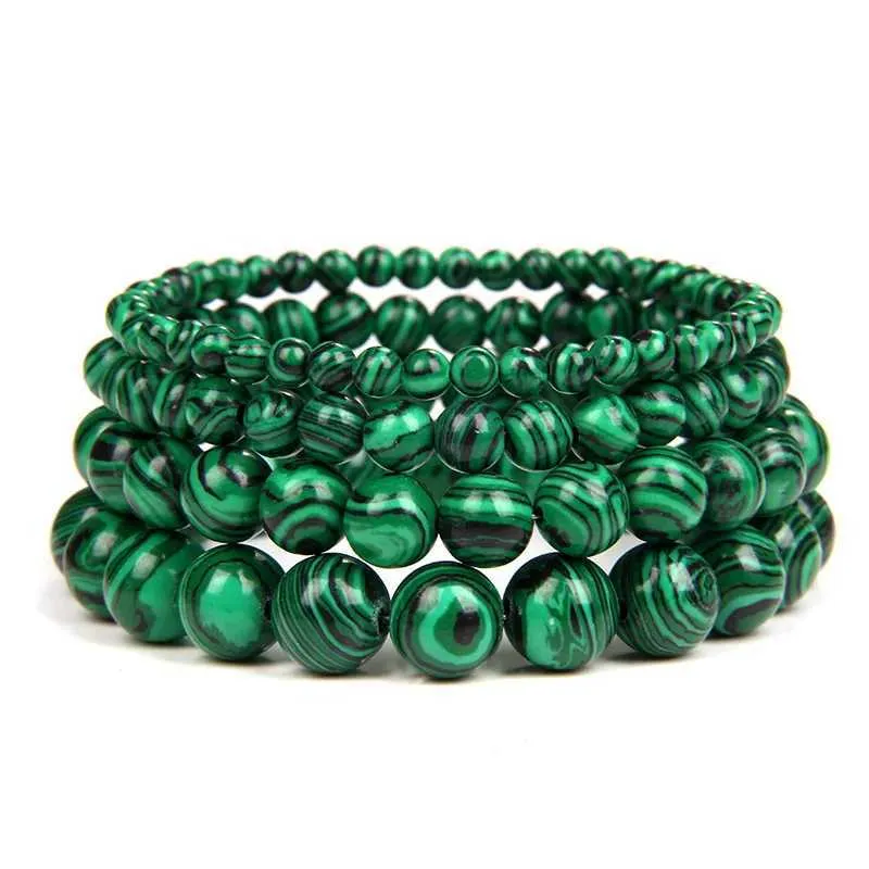 Beaded Natural Green Green Peacock Stone Bracelet 4/6/8/10 mm Handgemaakt Round Bead Parage Energy Yoga Mens Jewelry