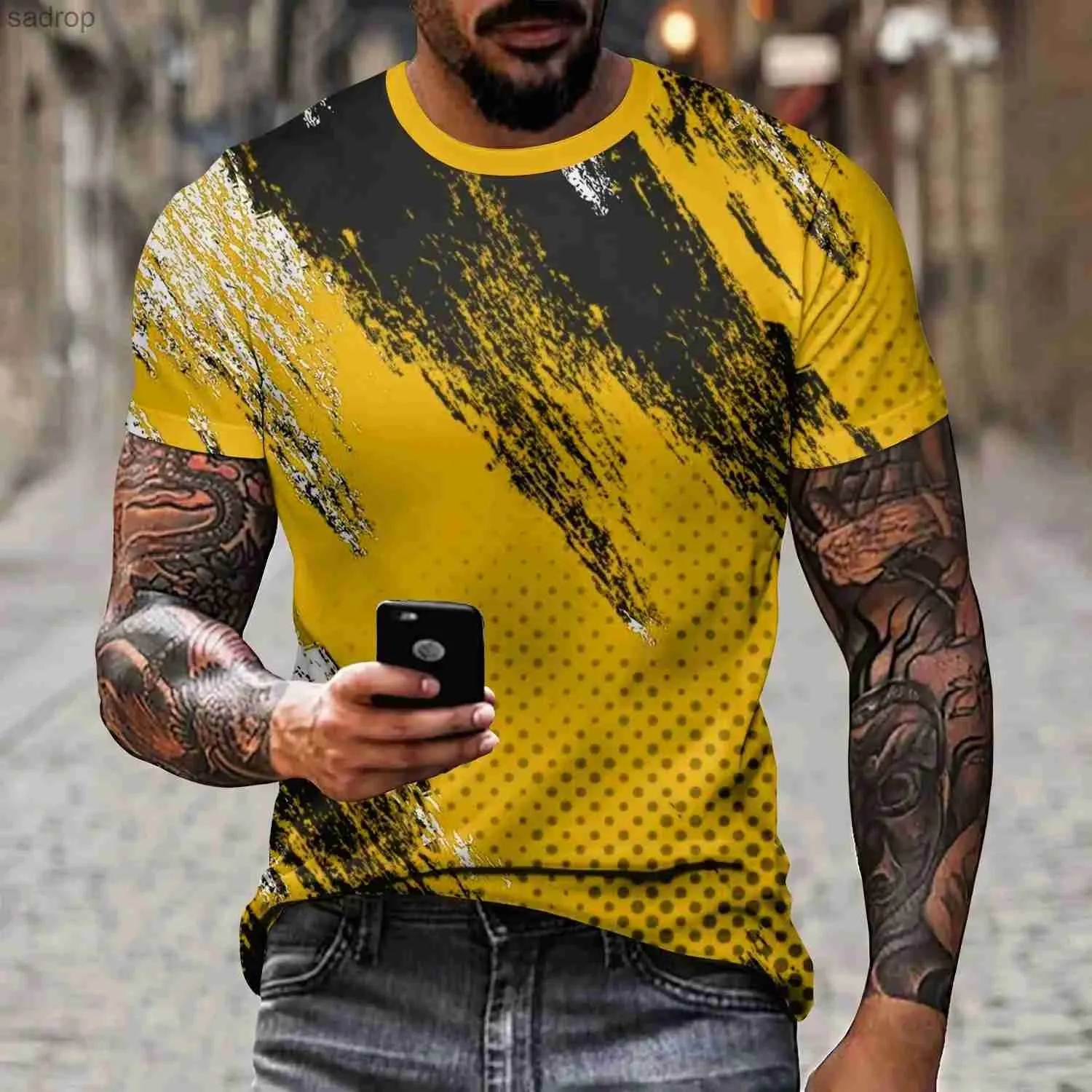 T-shirt maschile classiche increspature da uomo con increspatura di abbigliamento europeo t-shirt estate nuovo modo casual moda strad cotto a maniche corta.xw