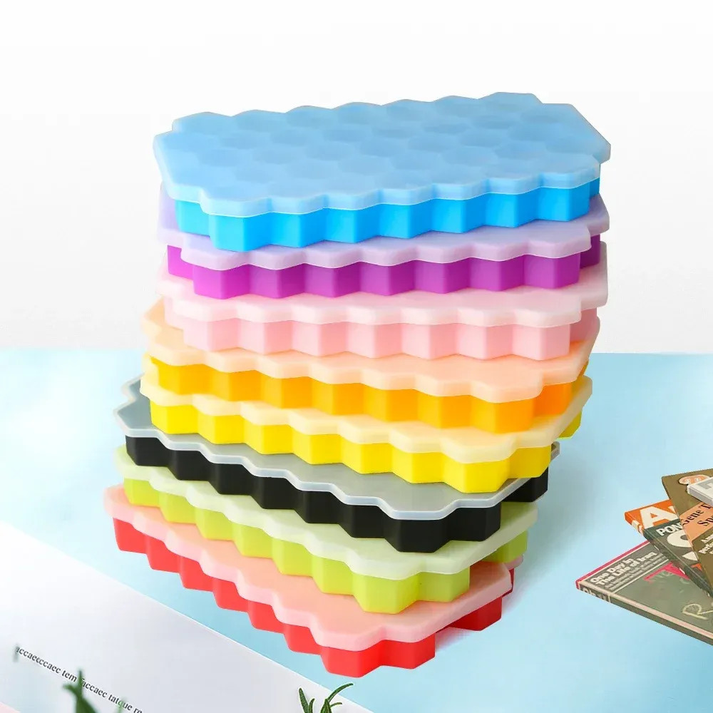 Gereedschap Ice Cube Tray Siliconenvorm 37 rooster Honingraatvorm Ice Cube Maker BPA Gratis ijsmaker met deksels DIY Popsicle schimmel ijsvorm