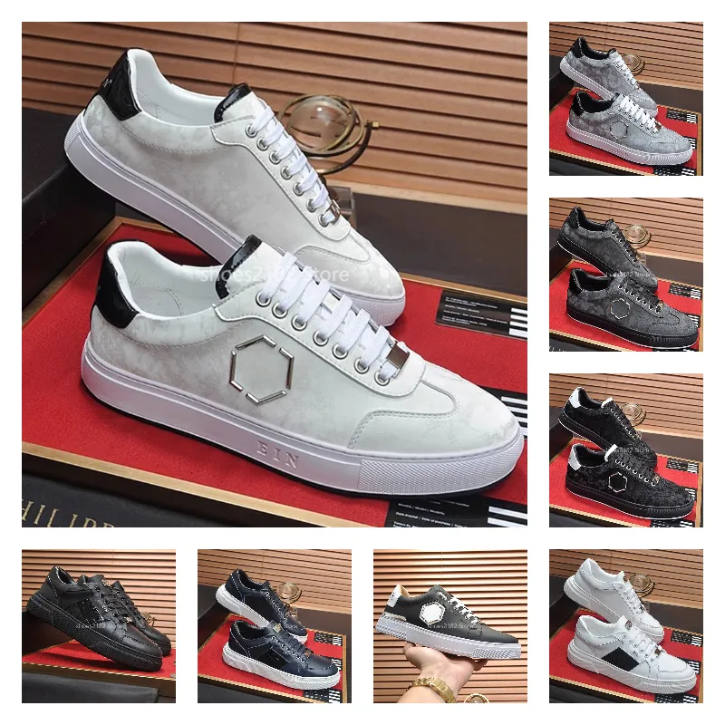 Zapatos de plein para hombre para hombres lace-up diseñador de lujo moda caminando cuero de alta calidad Italia Philip pp calavones de metal patrón de tablero transpirable zapatillas