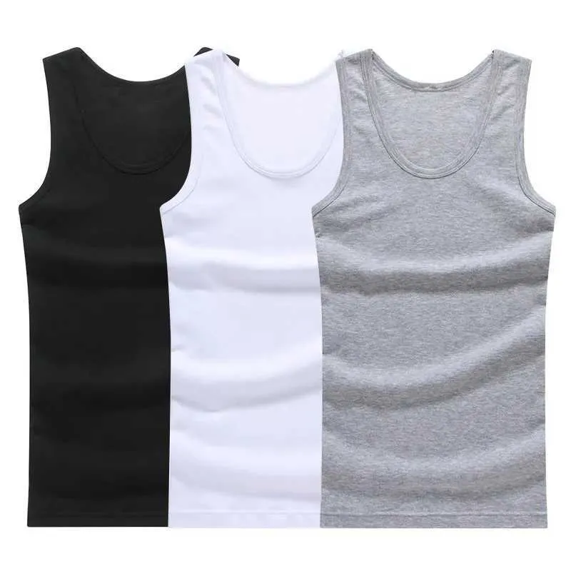 Men's Tank Tops Hot selling 3 pieces/100% pure cotton mens sleeveless vest solid muscle vest underwear O-neck gym clothing full topL2403L2403