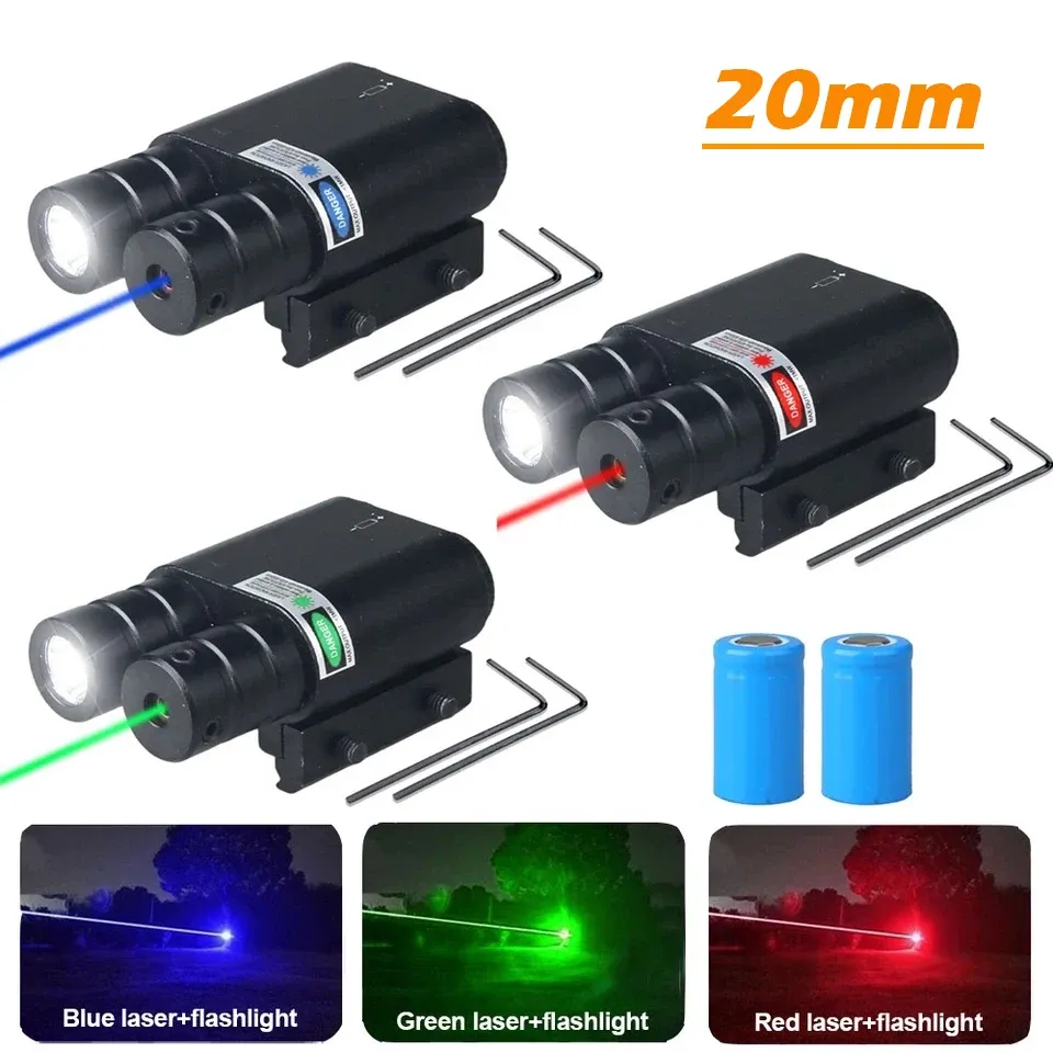 Óptica Luz da arma de arma tática com vermelho azul verde dot laser de pistola de pistola combo lanterna de lanterna vermelha de laser verde para trilho de 20 mm