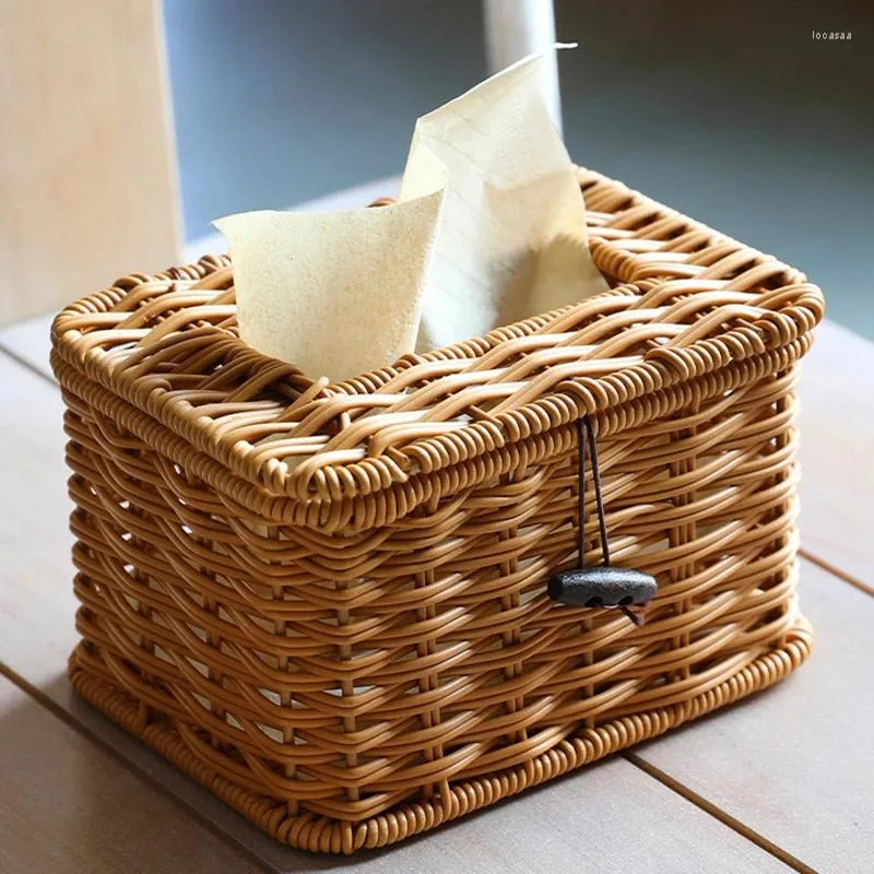 Flessen rattan tissue box handgemaakt geweven bureaublad servet houder auto woonkamer opslag thuiskantoor decor organisator