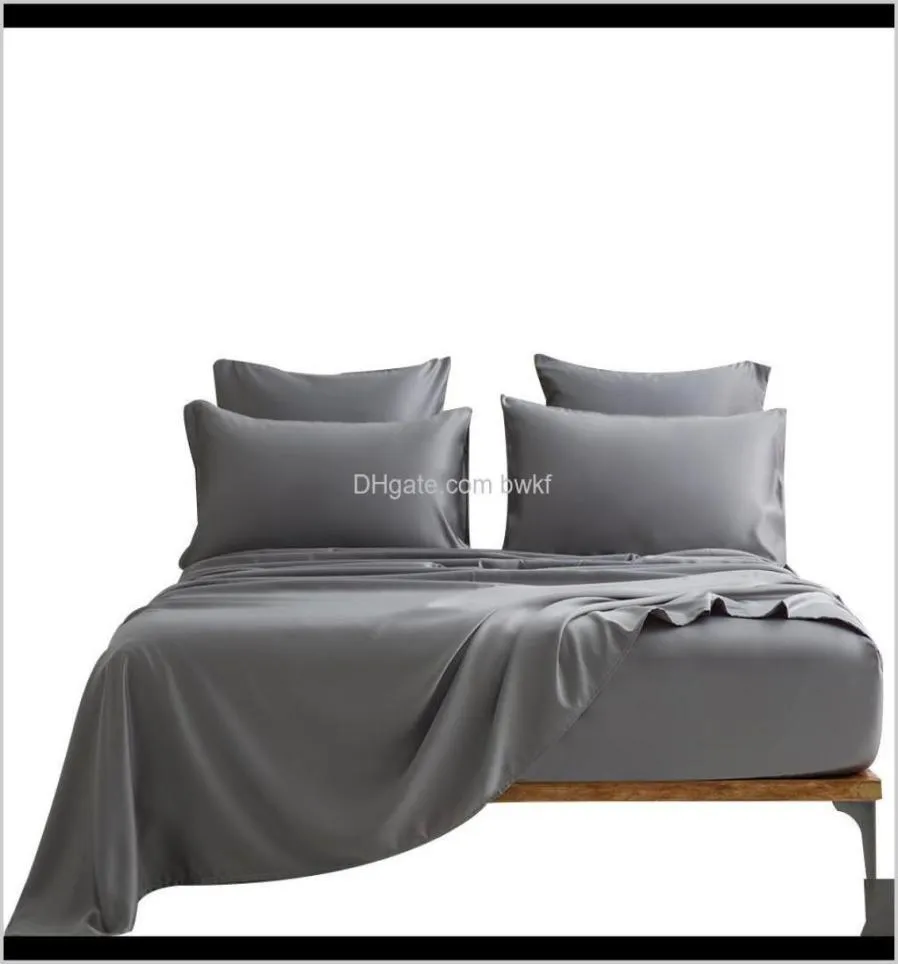セット寝具用品テキスタイルホームガーデンドロップ配達2021 46pcs洗浄ピュアサテンシルクベッドセットフラットフィットシート枕カバー4160012