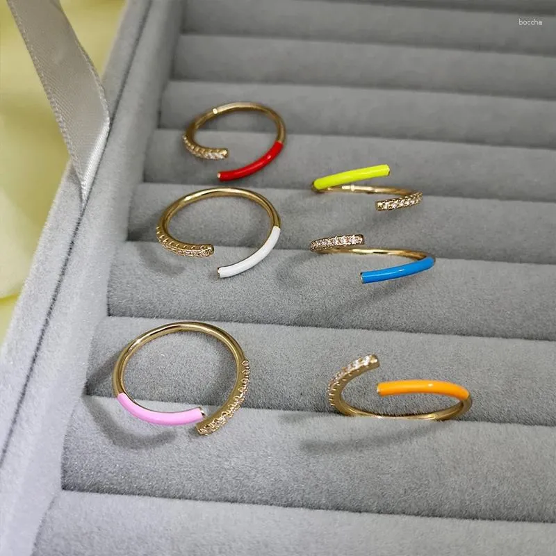 Cluster Rings Colorful Neon Enamel Open Adjusted Finger Ring Fashion Fluorescent Jewelry Rhinestones Women Birthday Gifts