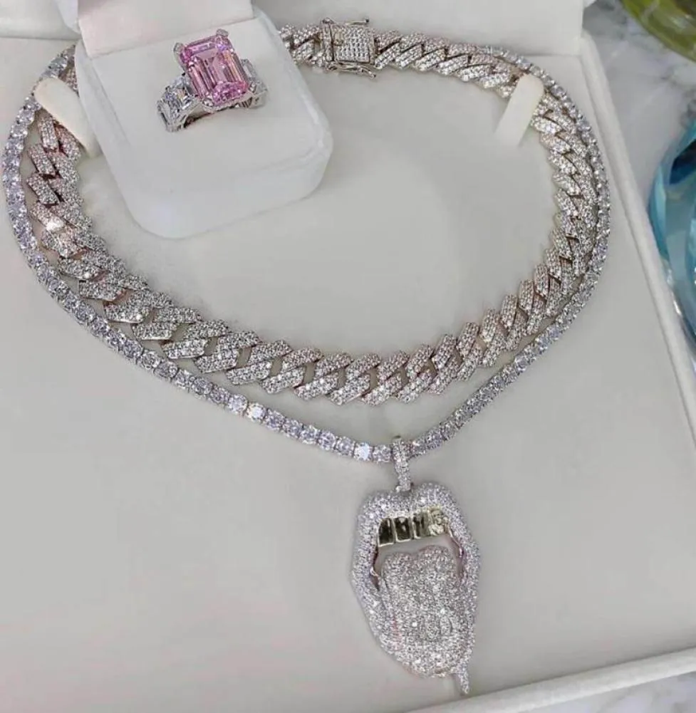 Bling Out Cz usta wisiorek dolara symbol grawerowany 5 mm łańcuch tenisowy ociekający warga Hiphop Kobiety mężczyźni Choker biżuteria Chok6761603