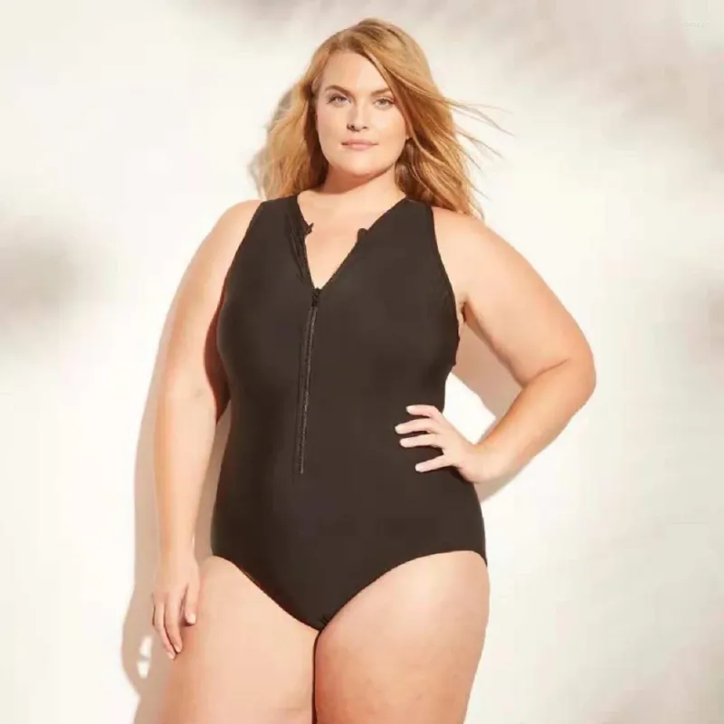 Dames badkleding zwart vastgebonden plus size dames ritssluiting push omhoog groot één stuk zwempak strand mollig groot badpak