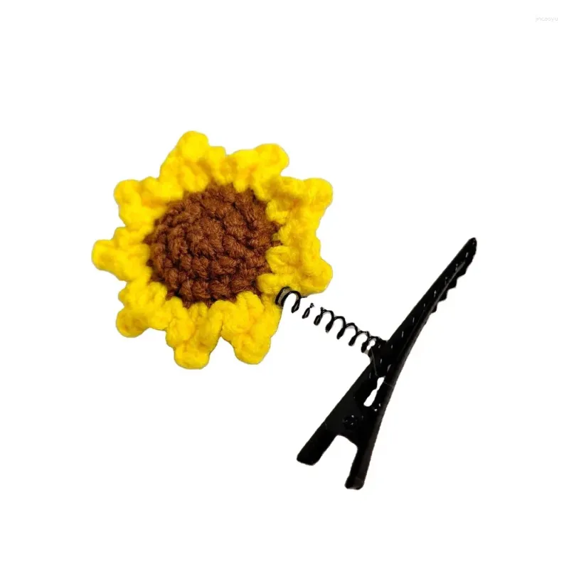 Hair Accessories Cartoon Spring Clip Knitted Sunflower Handmade Duckbill Cute Plush Side Baby Girl Women Headdress