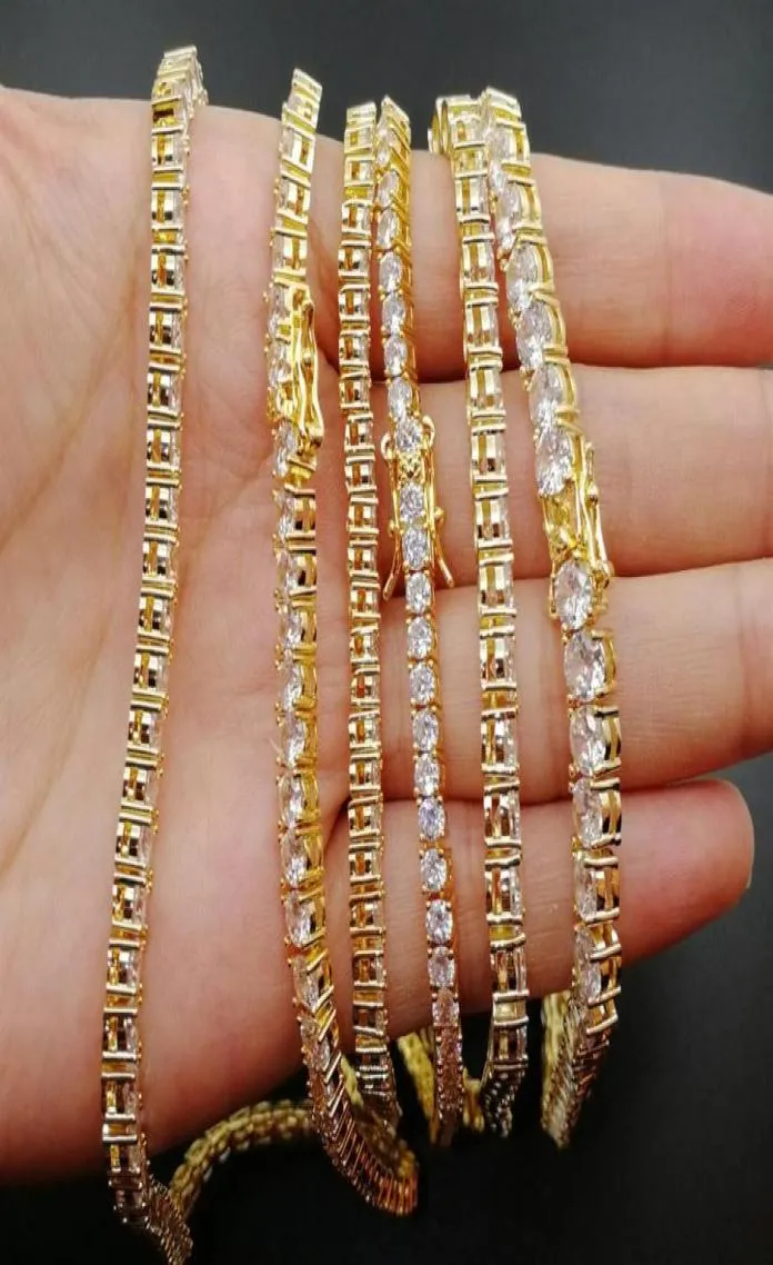 Hiphop One Row 3mmColor Tennis Chain Halsband för män 925 Silver Iced Out Zircon Necklace Pass Diamond Test230K1091508