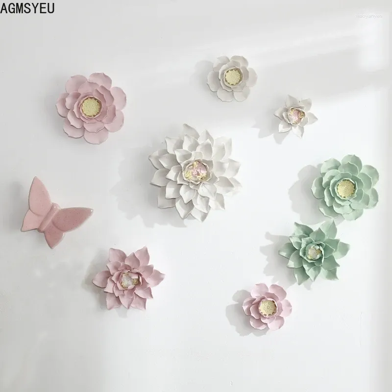 Figurines décoratives Agmsyeu simple et créatif en trois dimensions Lotus Magnolia Mur décoration salon chambre