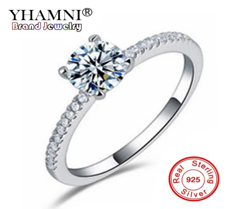 Yhamni Luxury 100 925 Bagues de fiançailles de mariage en argent sterling 1 Carat 6 mm Anneaux de zircone cubique pour bijoux de fête nuptiale ZK0017102423