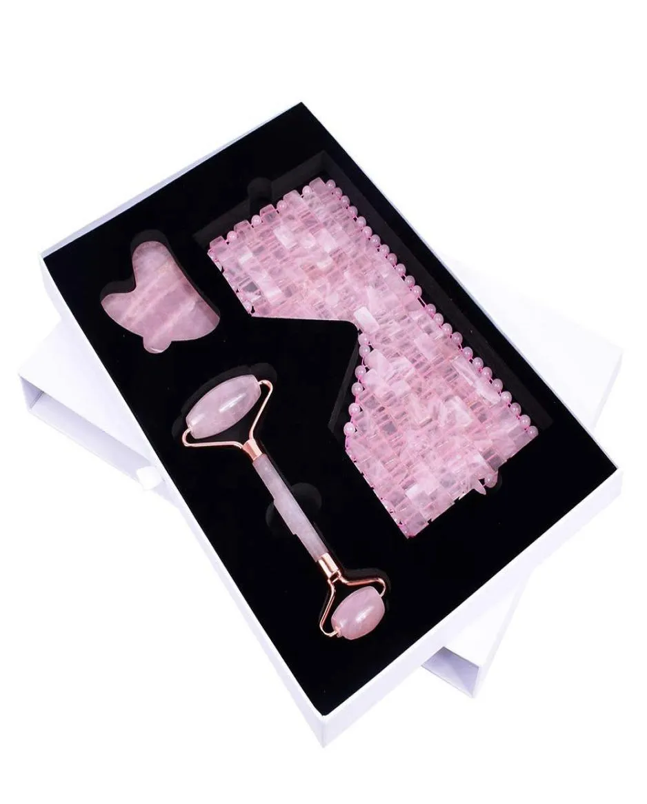 Massageador de rosto rolo jade para facial 100 rosa natural rosa quartzo anti envelhecimento Rolling spa gua sha ferramentas de massagem máscara de pescoço ro5961202
