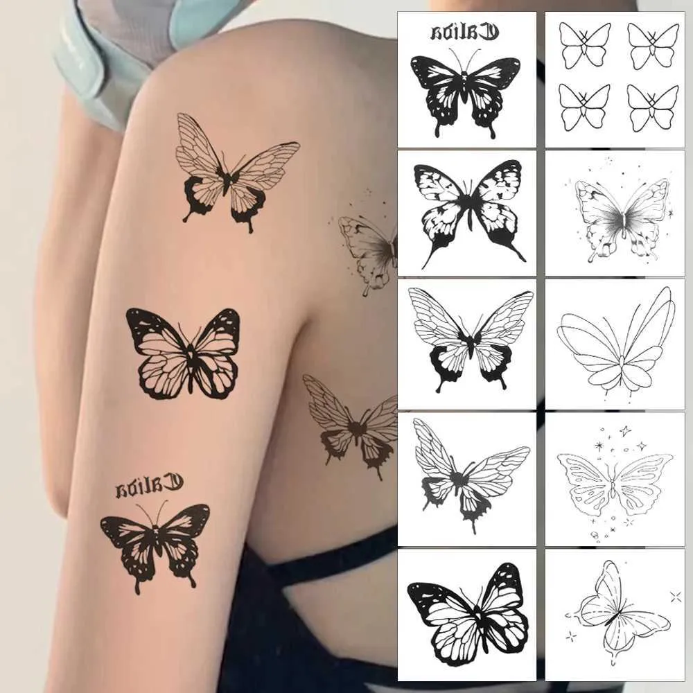 Tatuaggio tatuaggio a farfalla nera duratura impermeabile adesivo da tatuaggio temporaneo monouso 3d tatuaggi sexy decorazione collo per donne uomini tatuaggi finti 240427