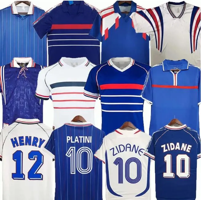 1998 French Classic Vintage Jersey 1982 84 86 88 90 98 00 04 06 Zidane Soccer Jerseys de Foot Mbappe Rezeguet Maillot Desailly Henry Platini rétro Men Kids Football