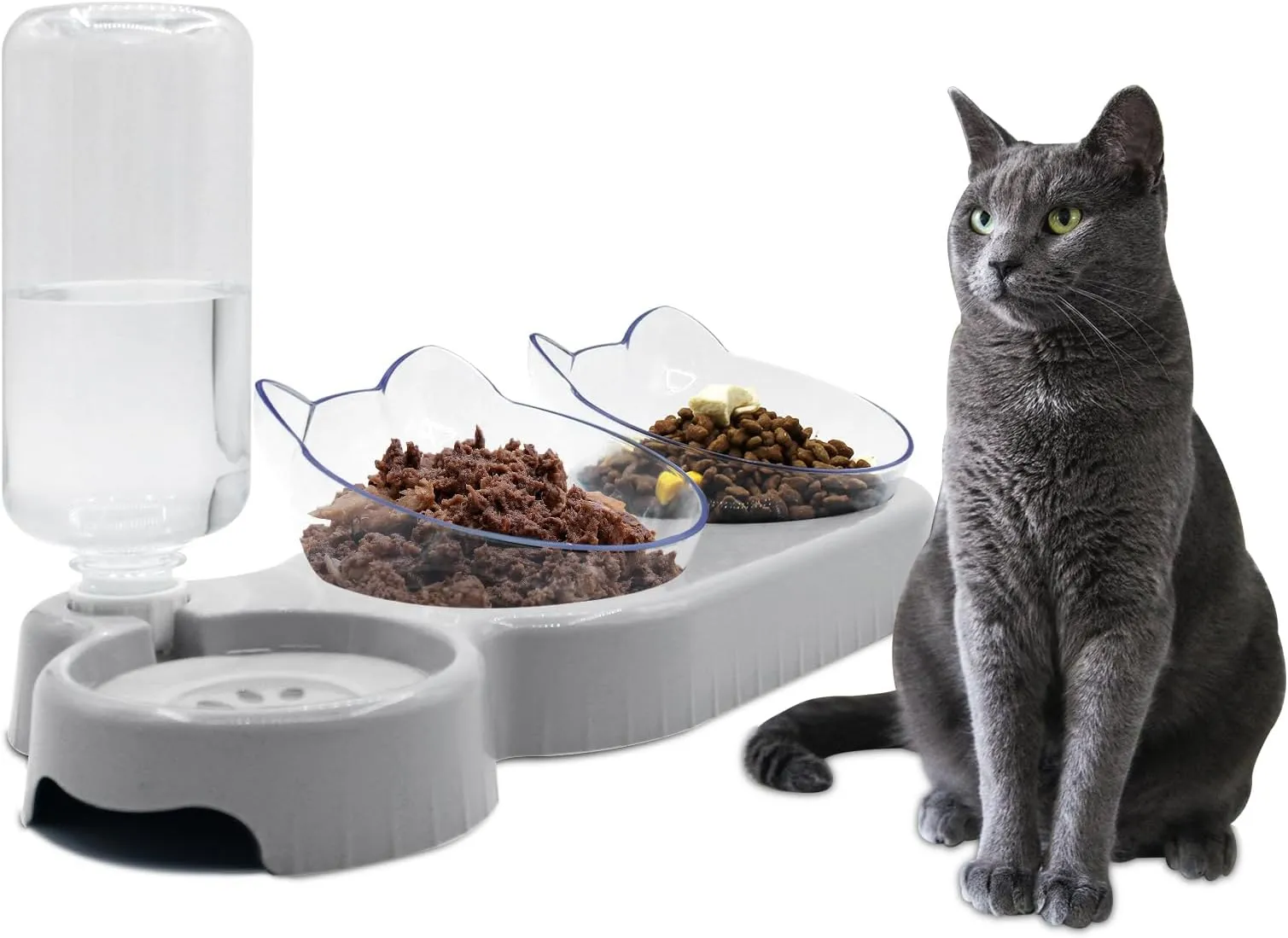 Save Big on Bulk Three Cat Bowls Triple Cat Bowls,15°Tilt In Water  Feeder Bowls Cat Double Food Bowls With Automatic Water Bottle Bowl,  Whisker