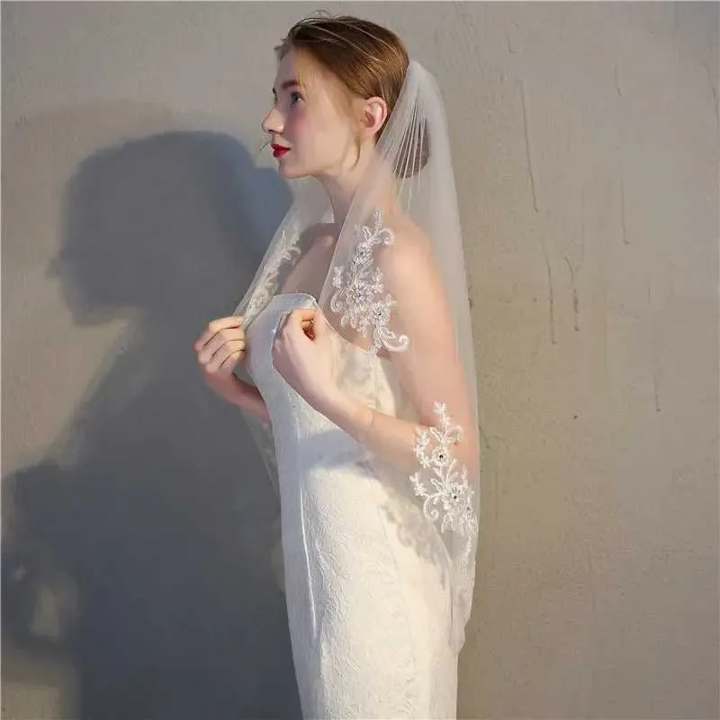 Wedding Hair Jewelry Wholesale Short Lace Edge Wedding Veil Ivory Bridal Veils Cheap One Layer Bridal Veils Wedding Boda 2024