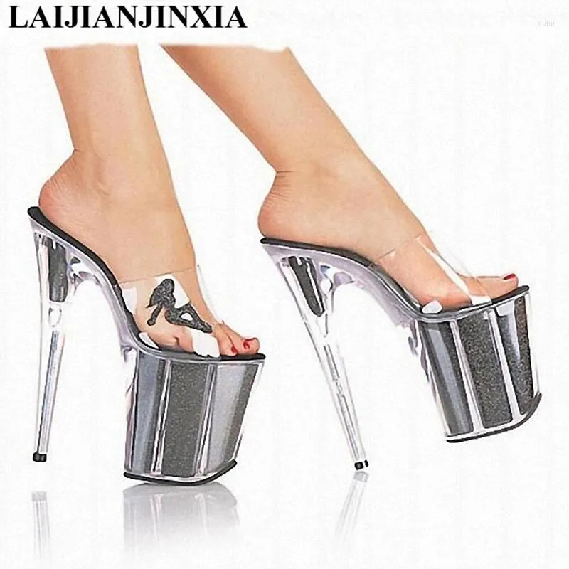 Slipare Laijianjinxia Crystal Slipper 20CM Ultra High Heels Transparent vattentät cool böter med stora gårdar Kvinnor skor