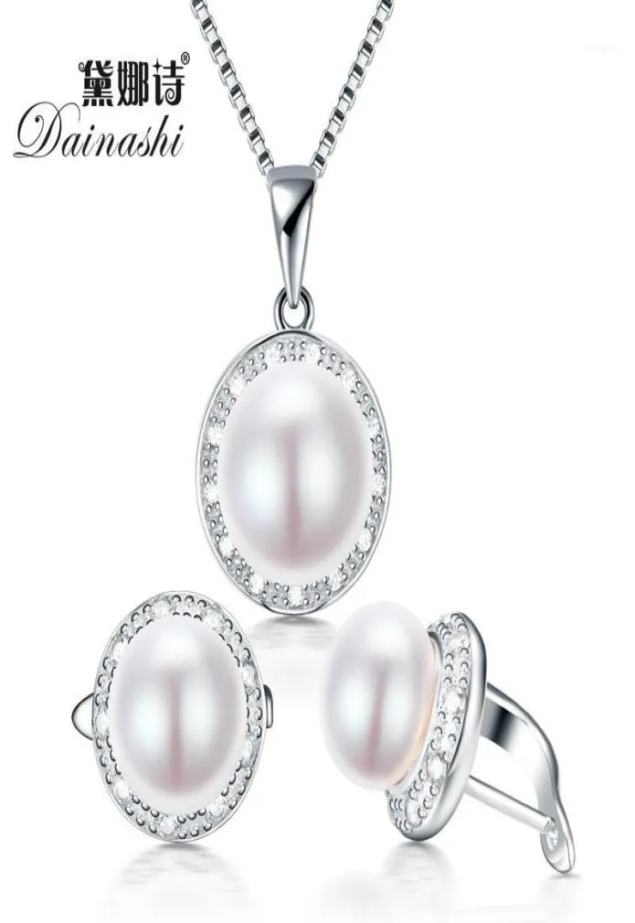 Dainashi Real Freshwater Pearl Smycken Set med Slide Pendant och Hoop Earring med 925 Sterling Necklace For Women18237996