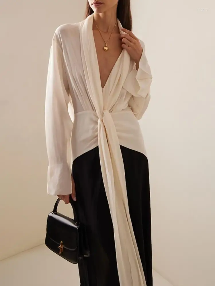 Casual Patchwork Contrast V Neck Long Sleeve Dresses Casual Patchwork Contrast V Neck Long Sleeve Dresses