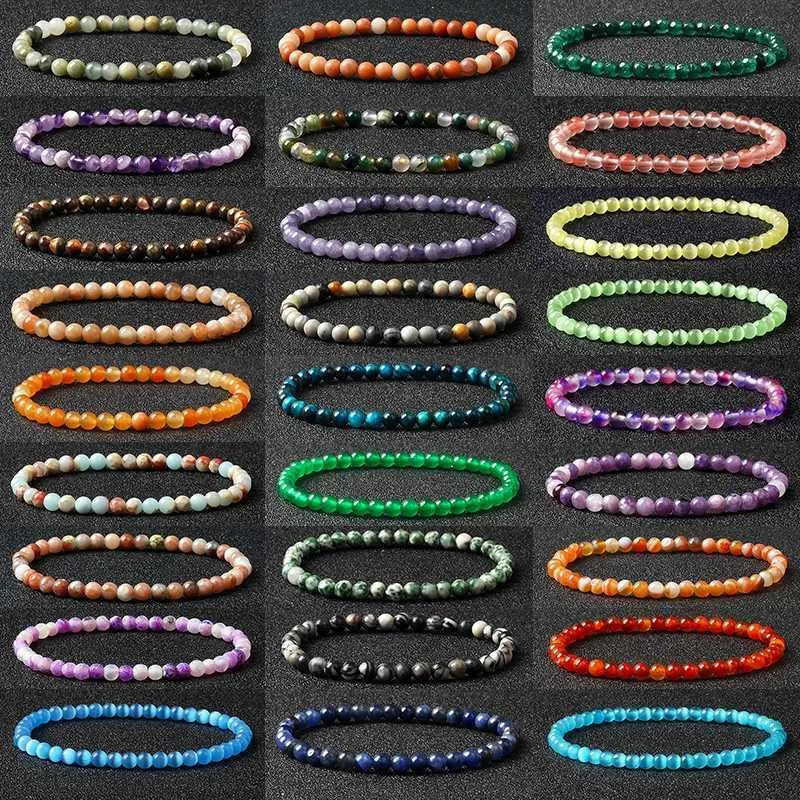 Beaded 4/6mm Mini Chakra Bead Bracelet Womens Spiritual Energy Natural Stone Treatment Charm Mens Protein Amethyst Jewelry Pulsera