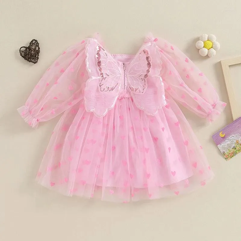 Sukienki dla dziewczynek impreza dla dzieci ubrania ubrania słodka sukienka titu titu titu dla dzieci maluch motyli wzór serca mini mini rękaw