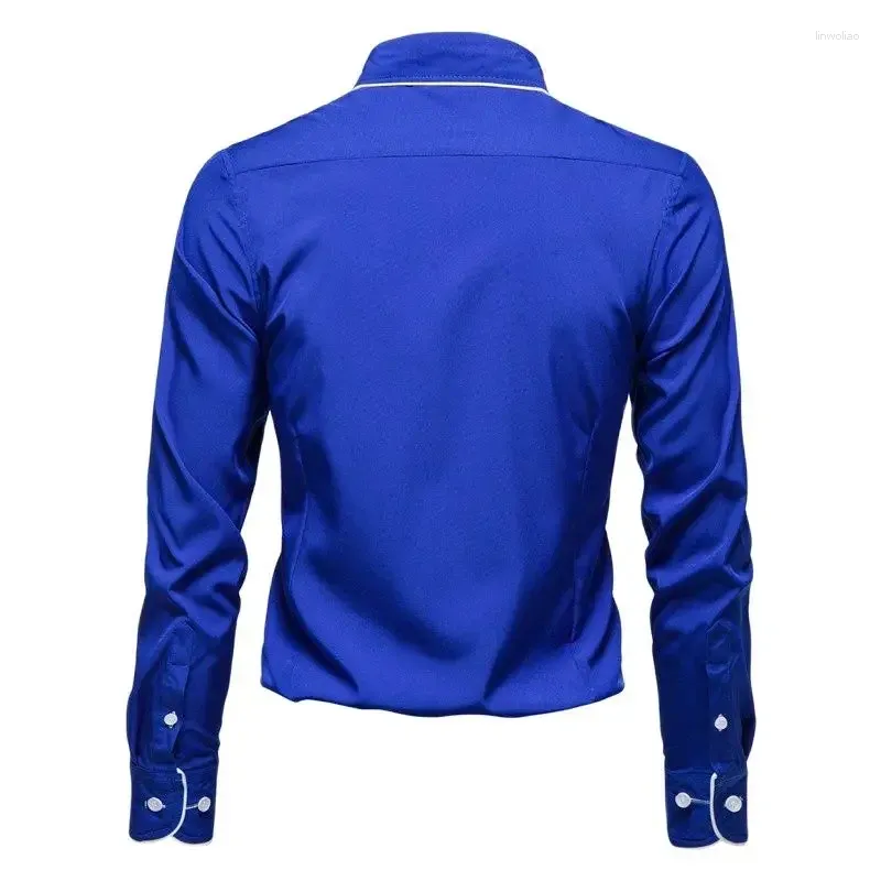 Herren -Hemdhemden 2024 Pure Color Business formelles Langarm Shirt für Männer Schwarz / Weiß Blue Hochzeit Bankett Party Tuxedo Tops Homme