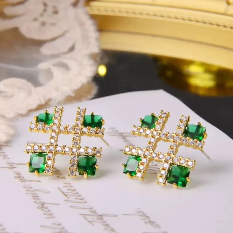 Boucles d'oreilles en zircon vert vintage français pour femmes NICHE LUMBRE DESIGNEMENTS LURNE MODE SIMILLE BILLEME DE CHARME EXQUISITE HIGHES