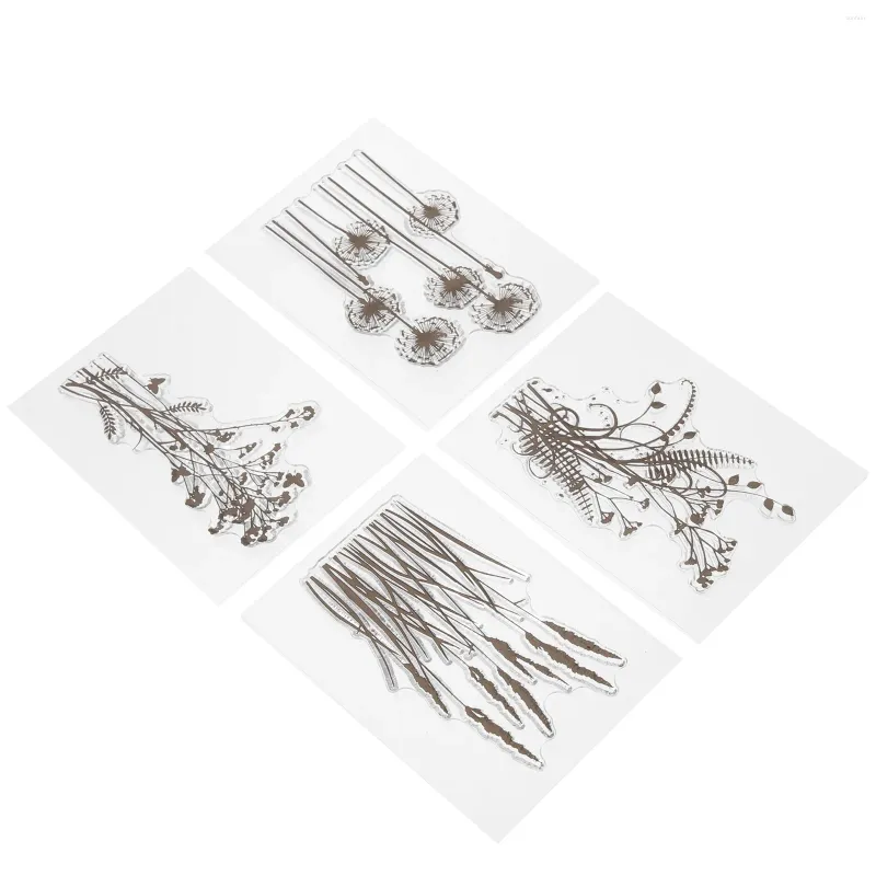 Garrafas de armazenamento 4pcs Clear Stamps Plantas Padrões de recortes transparentes para DIY