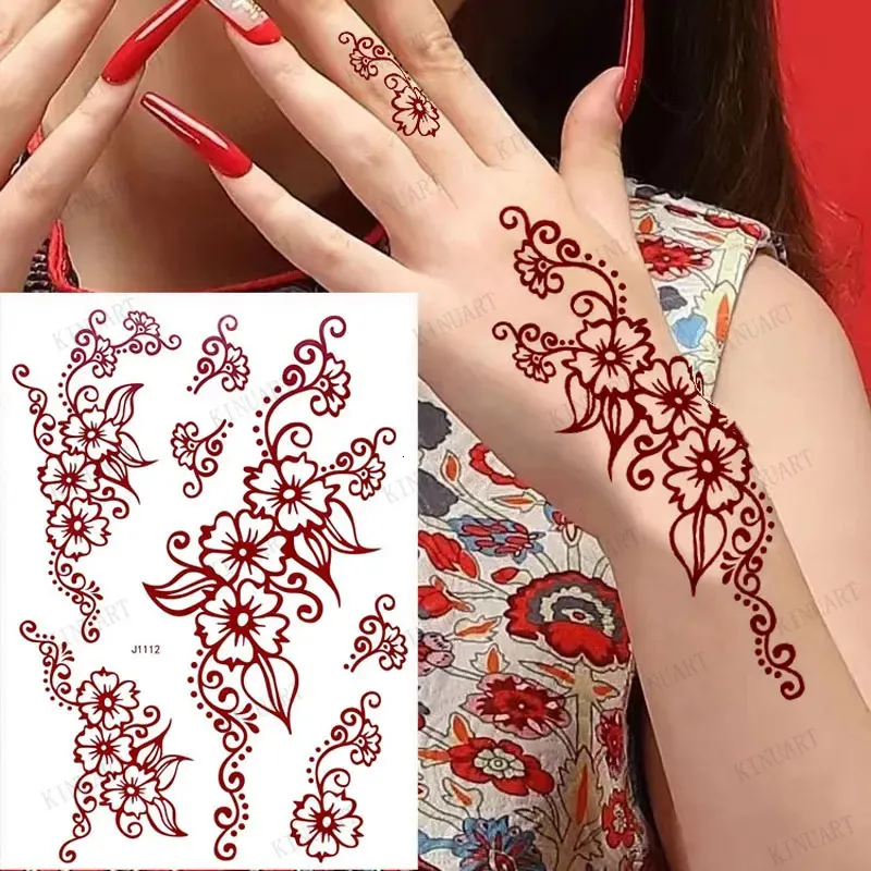 Tatouages temporaires imperméables pour femmes autocollants de tatouage au henné mehndi conception fausse manche de la jambe à main art corporel Hena tatoo 240423