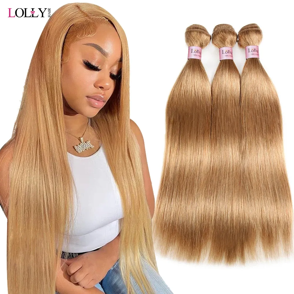 Perruques # 27 Honey Blonde Bundles Hair Right Poules de cheveux brésiliens tisser les cheveux humains Poules de cheveux raides Packs 3/4 packs