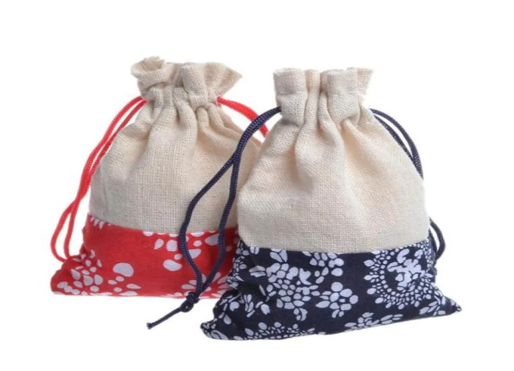 10x14cm Cotton tea bag Drawstring blue cotton cloth bag China wind blue and white porcelain cotton cloth bag 50pclot25439781594495