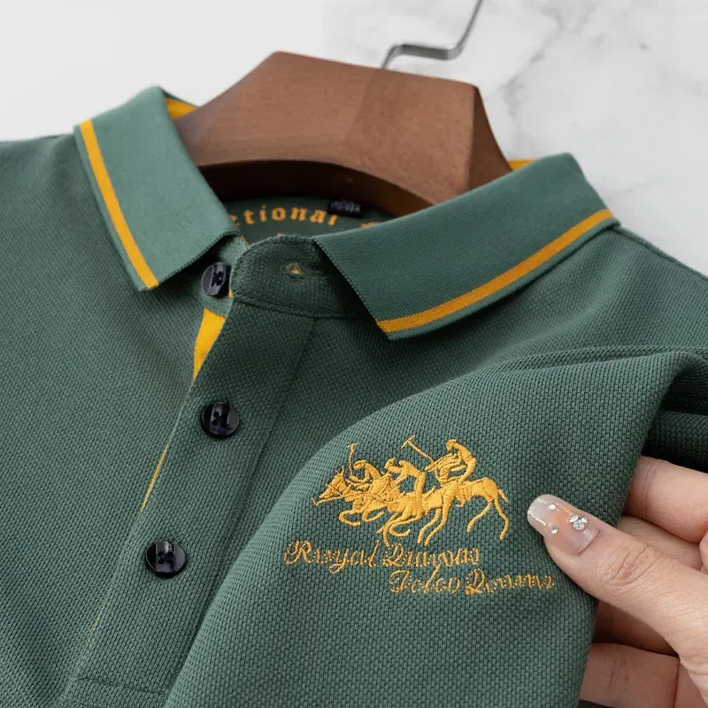 MLSHP Summer 100% Cotton Mens Polo Shirts Högkvalitativ kort ärm Solid Color Brodery Business Casual Male Tshirts 4XL 240409