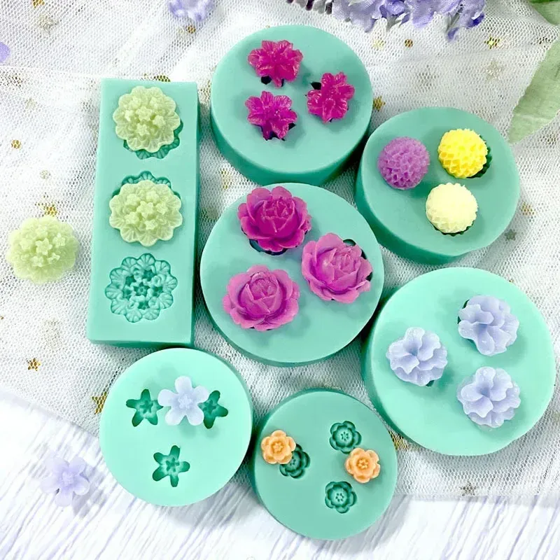 Schimmelpilze Mini Blumen Serie Silikonform DIY Handgemachtes Fondant Kuchen Back Schokoladenzucker Kuchen Werkzeug Harzpolymer Ton machen Schimmel