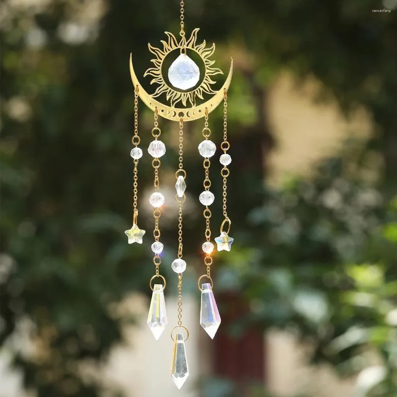 Dekorativa figurer Gold Flame Moon Crystal Window Wind Chime Pendant Sunlight Catcher Outdoor Garden Färgglad hängdekoration