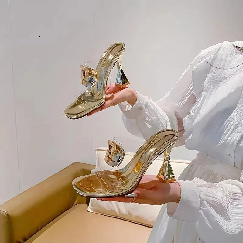High Heels Sandalen Frau Sommer bequemer Plattform Kleid Schuhe Elegante Coonfort 2024 Gold Silber PVC 240418