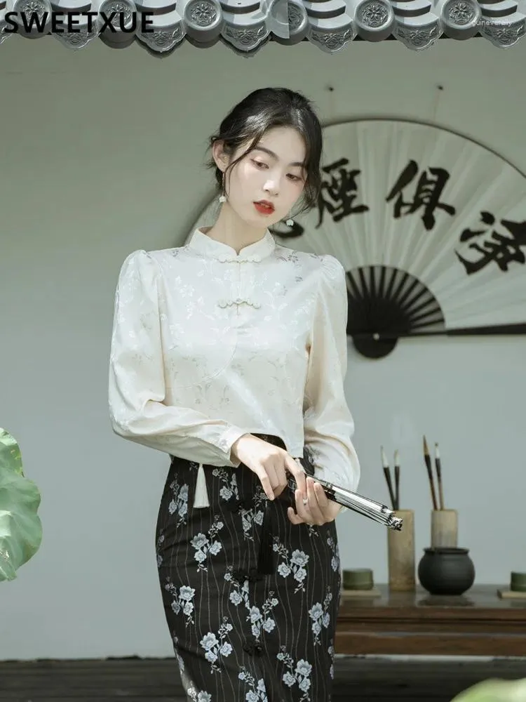 Robes de travail Automne Women's Chinese Retro Daily Amélioration Cheongsam Costume Ol Temperament Costumes Modernes Tenues Vintage Two Piece Set